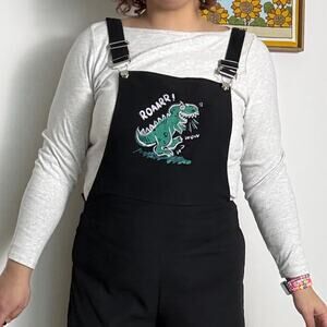 NWT Romwe street life 80s letter cartoon dinosaur graphic jumpsuit overalls L